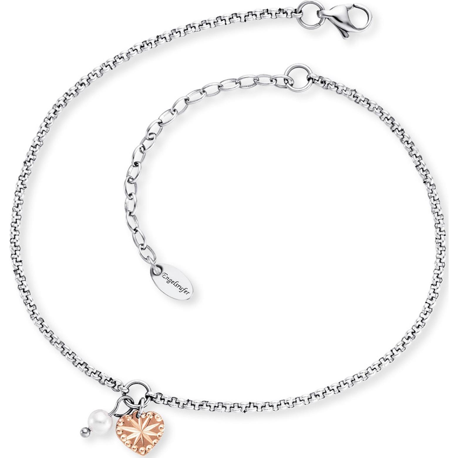 Engelsrufer, Fussschmuck, Fusskette Herz Bicolor, (Edelstahl, Perle, 22 cm)