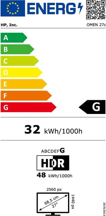 Energy Label HP Omen 27c (2560 x 1440 pixels, 27")