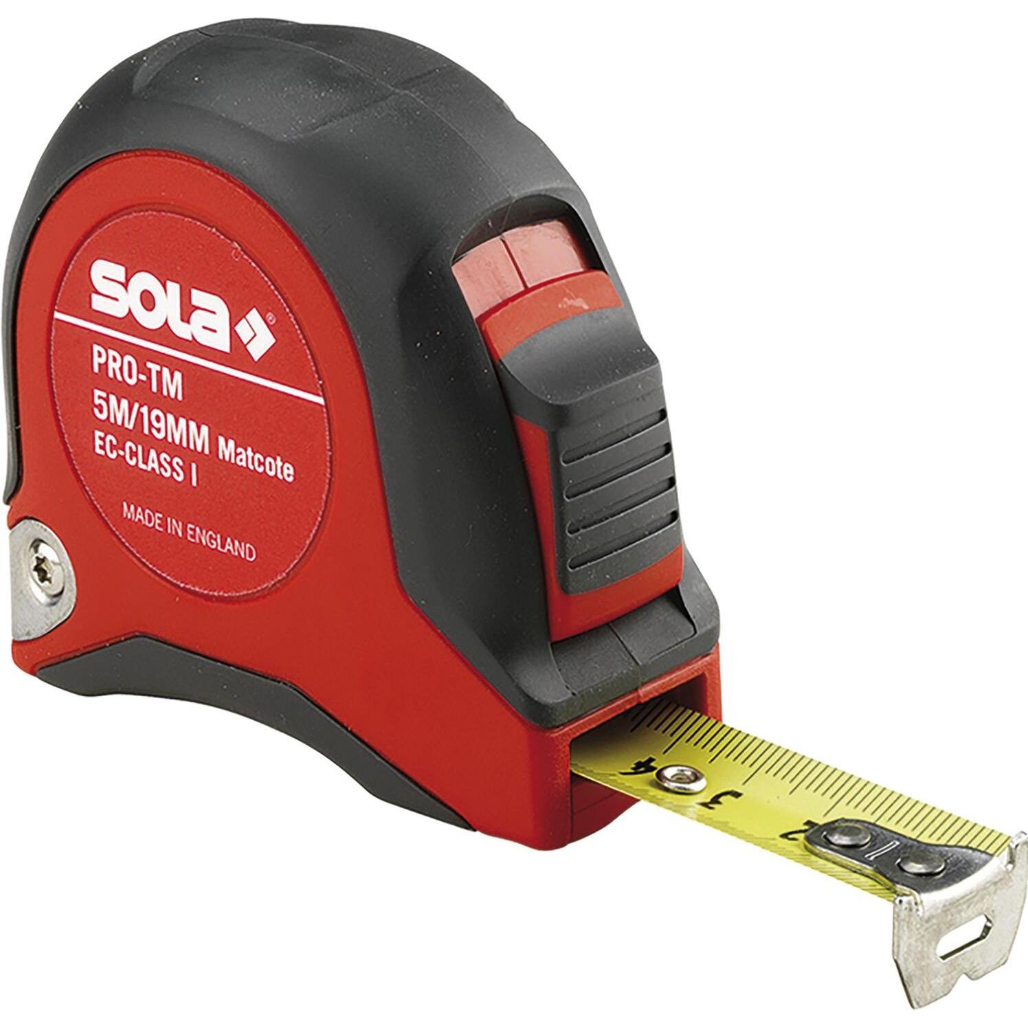 Sola Messwerkzeuge, Längenmesswerkzeug, Bandmass - PRO-TM - 5m / 19mm - robustes Profi-Rollbandmass mit Gürtelclip - Sta...
