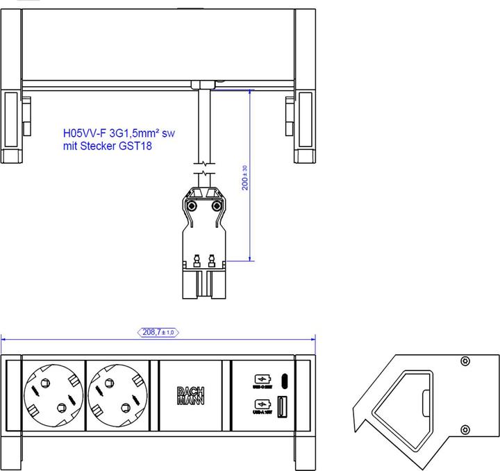 Actual product image Bachmann Desk2 (3 x, CEE 7/3, 0.20 m)