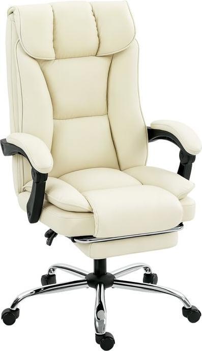 Swisshandel24 Bürostuhl, ergonomisch, Fussstütze, Kunstleder, rollbar, drehbar, Metall, Beige+Schwarz (46 - 54 cm)