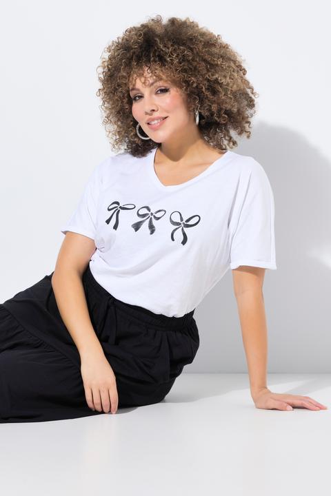 Immagine prodotto Ulla Popken T-shirt dal taglio oversize con fiocchi, scollo a V e mezze maniche (62)