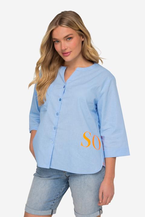 Produktbild Laurasøn Leinenmix-Bluse, Rundhalsausschnitt, Brusttasche, Schriftzug, 3/4-Ärmel (M)