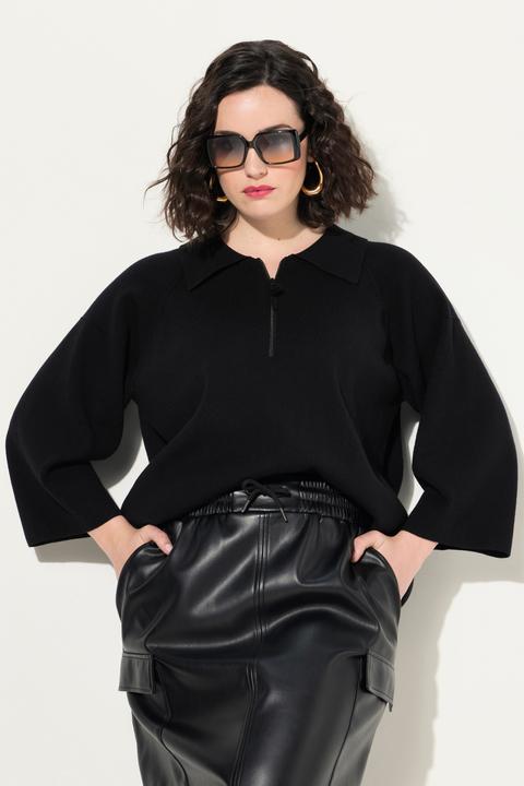 Immagine prodotto Ulla Popken Maglione con cuciture decorative, collo polo, zip e maniche a 3/4 (50, 52)