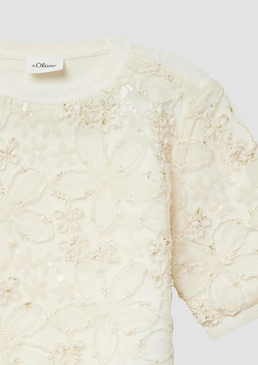 Produktbild s.Oliver Strickpullover Strickpullover mit Pailletten und floralem Muster (140)