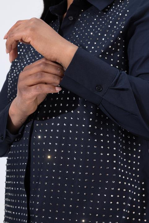 Image du produit Ulla Popken Chemisier évasé avec strass, col chemise et manches longues (58)