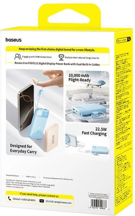 Actual product image Baseus EnerFill FC11 Digital Display Power Bank with Dual Cable 22.5W 10000mAh Blue (10000 mAh, 22.50 W)