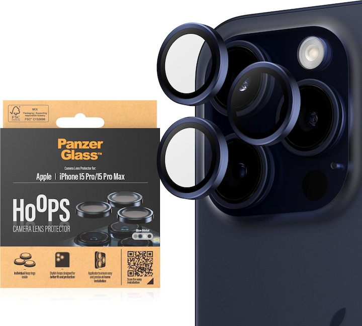 Produktbild PanzerGlass Hoops Camera Lens Protector (1 Stück, Apple iPhone 15 Pro Max, Apple iPhone 15 Pro)
