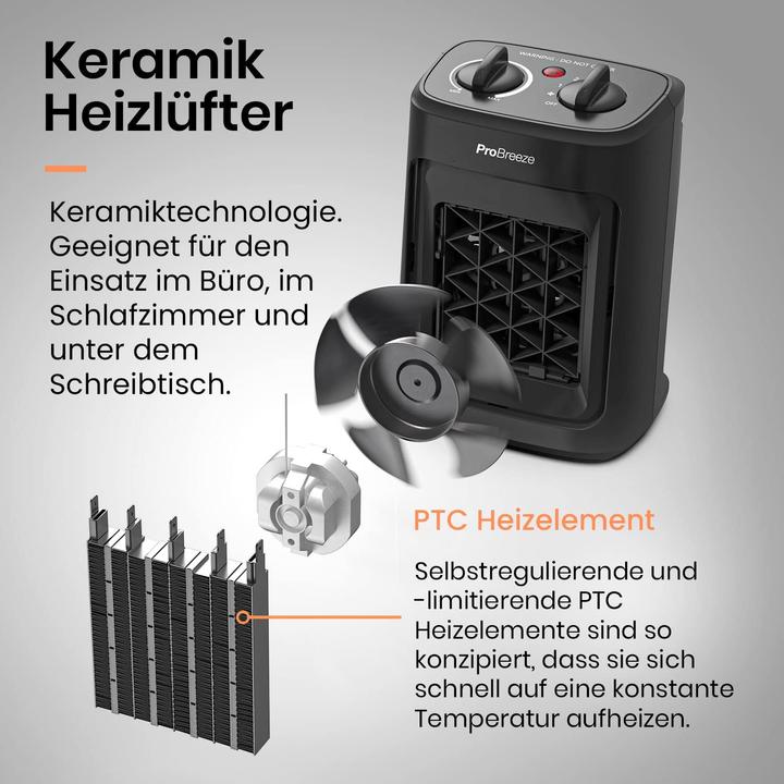 Image du produit Breeze Mini radiateur soufflant céramique 2000W noir (2000 W)