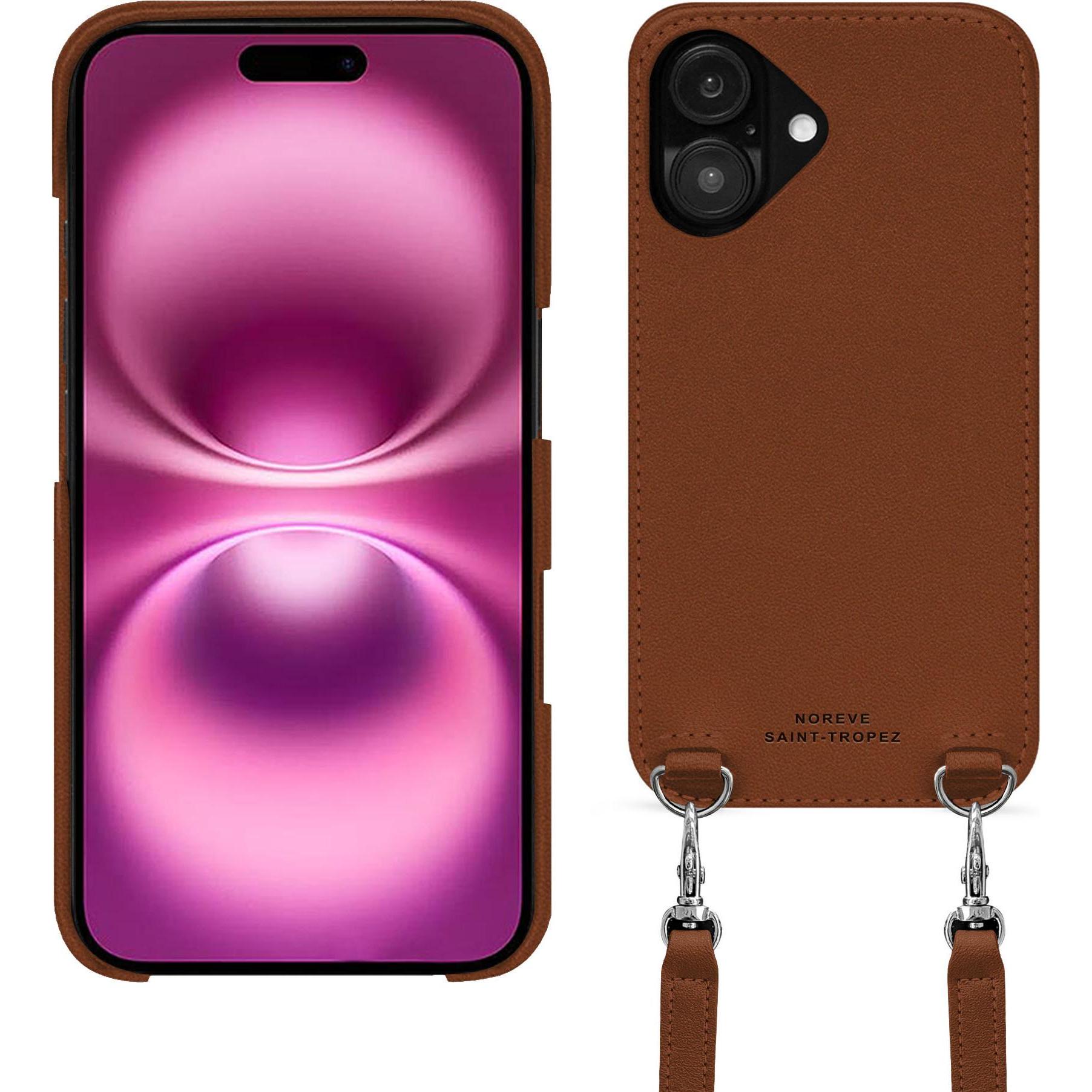 Noreve Schutzhülle mit Schulterriemen Apple iPhone 16 Plus (Apple iPhone 16 Plus), Smartphone Hülle, Braun