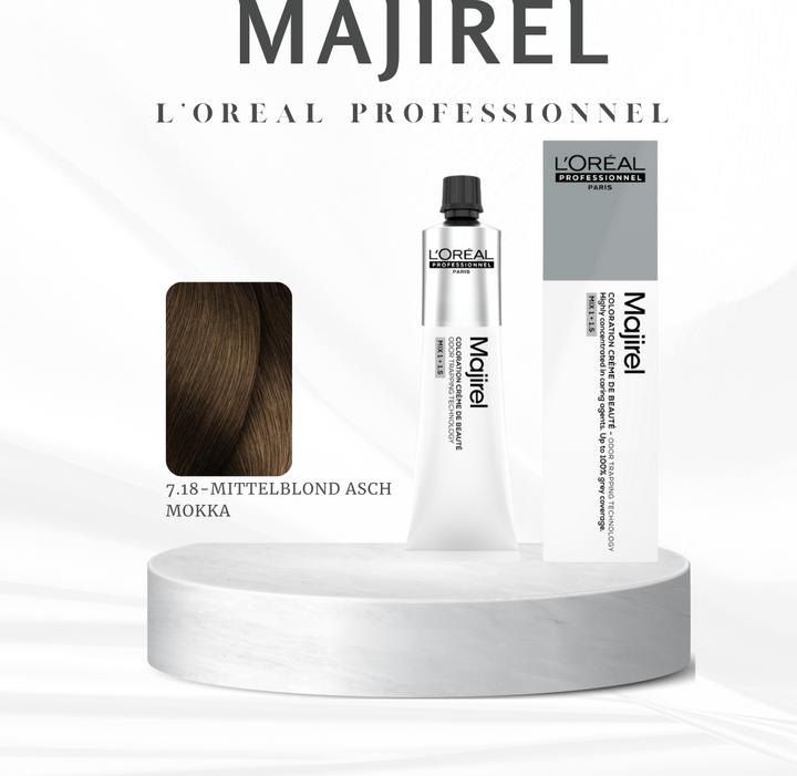 Produktbild L'Oréal Professionnel Majir. CB 7.18 60ml (7.18 Mittelblond Asch Mokka)