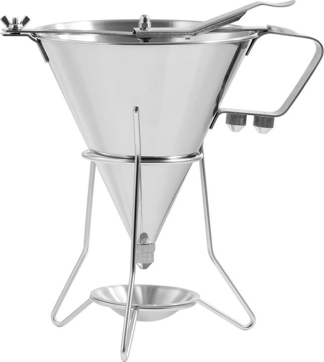 Royal Catering Fülltrichter Likörtrichter Gebäckfüller 1,8 l Edelstahl 3 Dosierspitzen Ablage