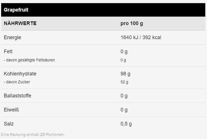 Nutritional values and ingredients Winforce CHO MAXX (Grapefruit, 1 x)