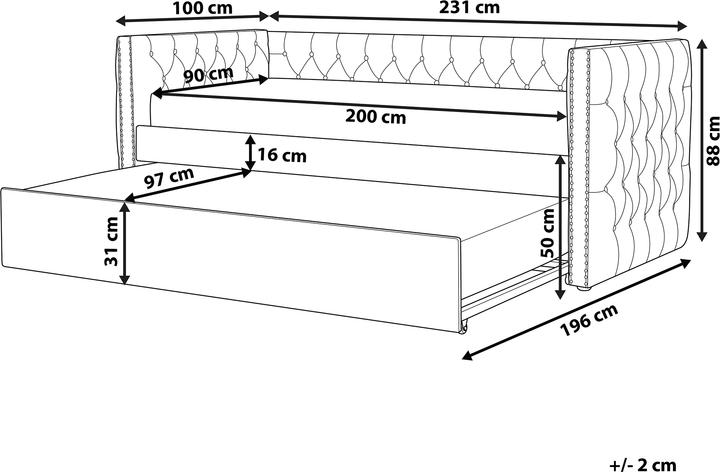 Produktbild Beliani Tagesbett ausziehbar Samtstoff grau Lattenrost 90 x 200 cm GASSIN (90x200)