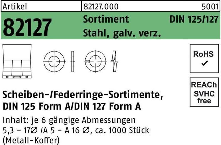 Produktbild Scheibensortiment DIN 125/127 1000tlg. Stahl galvanisch verzinkt