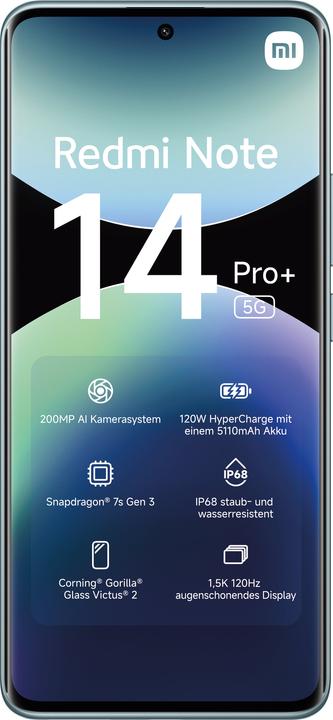 Actual product image Xiaomi Redmi Note 14 Pro+ 5G (256 GB, Frost Blue, 6.67", Dual SIM, 200 Mpx, 5G)