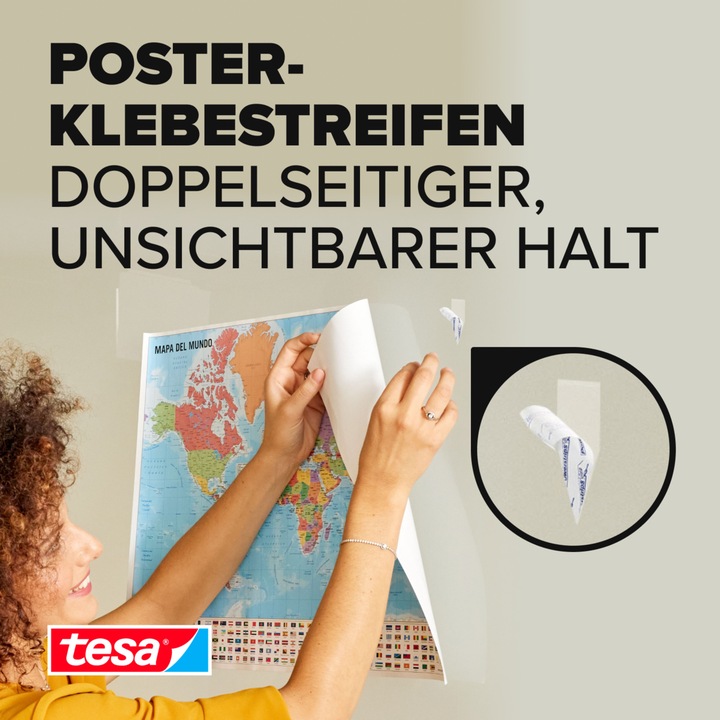 Produktbild tesa 3x Powerstrips POSTER, 200g Halteleistung, 60x doppelseitige Klebestreifen