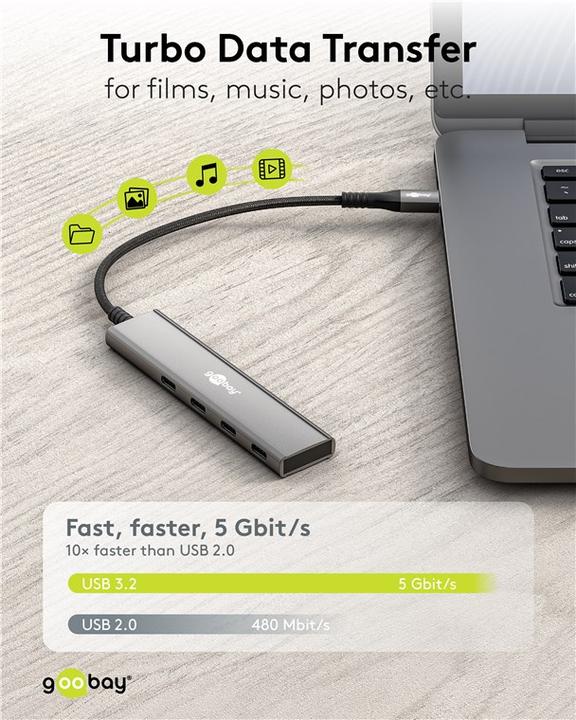 Immagine prodotto Goobay Slim 4-Port USB-Hub, USB-C auf USB-C, 5 Gbit/s (USB-C, 4 porte)