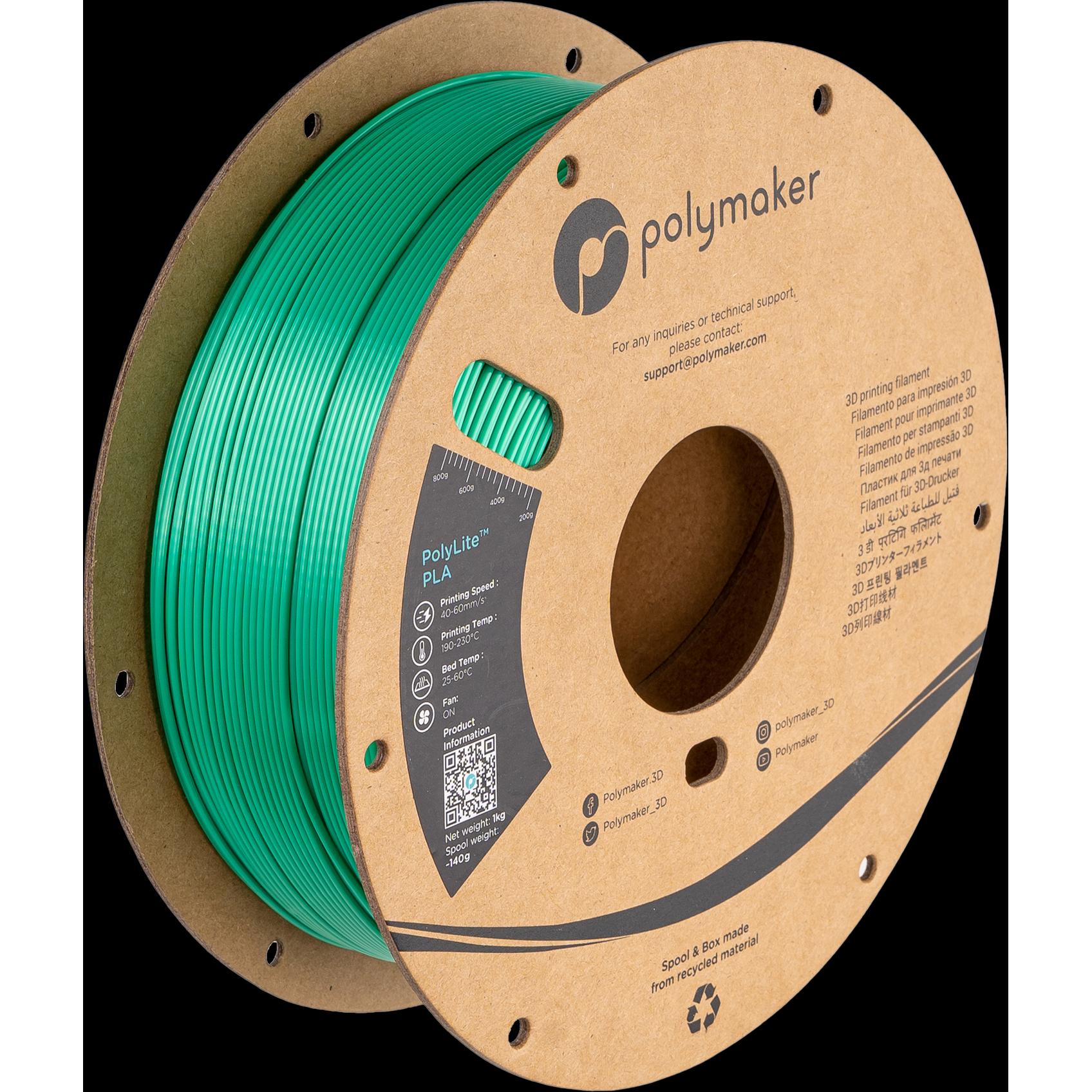 Polymaker PolyLite PLA (PLA, 1.75 mm, 1000 g, Grün), 3D Filament, Grün
