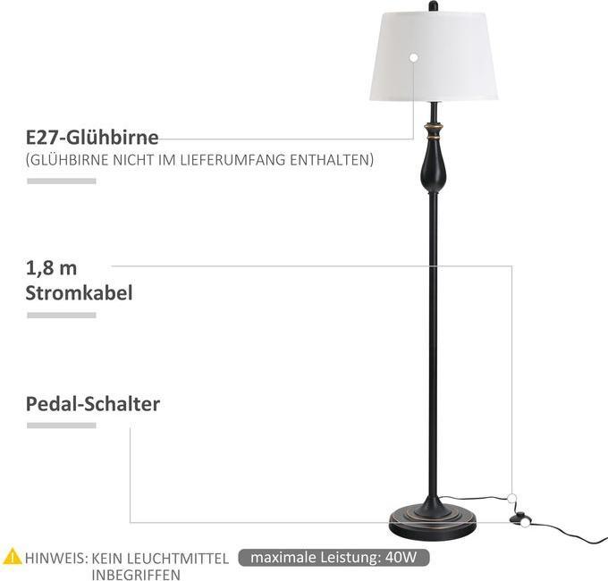 Actual product image Swisshandel24 Set of 3 lamps 2 table lamp(ø38 x 158H cm) + 1 floor lamp(ø30 x 62H cm) Vintage, black+white, metal (E27)