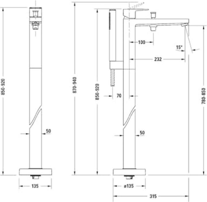 Actual product image Duravit Manhattan single lever bath mixer floor standing, projection 232 mm, consumer 2, MH5250000