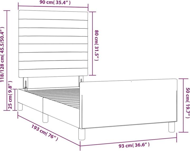 Image du produit vidaXL Bettgestell mit Kopfteil (90 x 200 cm)