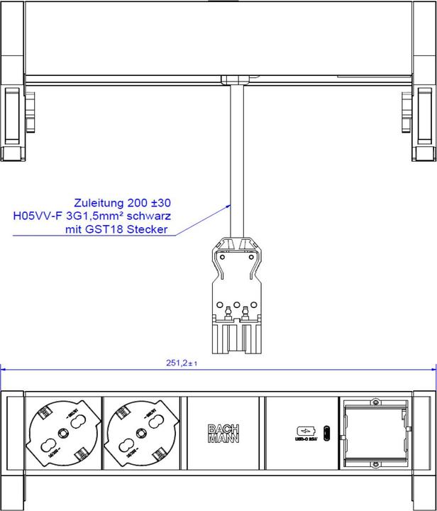 Nährwerte und Zutaten Bachmann DESK2 2xP40 1xUSB C 30W 1xCM 0,2m GST18 RAL9010 (2x, USB-C)