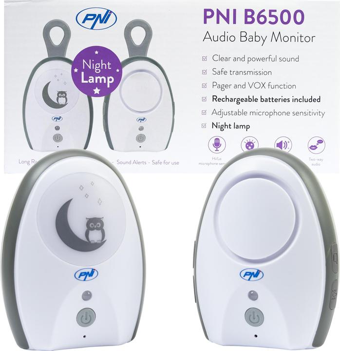Actual product image PNI Audio baby monitor B6500 wireless, intercom, with night lamp, vox and pager function, one (Baby Monitor Audio, 100 m)