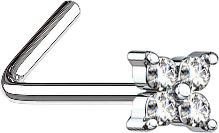 Immagine prodotto Star Piercing Nasenstecker gewinkelt silber mit vier Kristallen (Ottone, Acciaio chirurgico 316L)