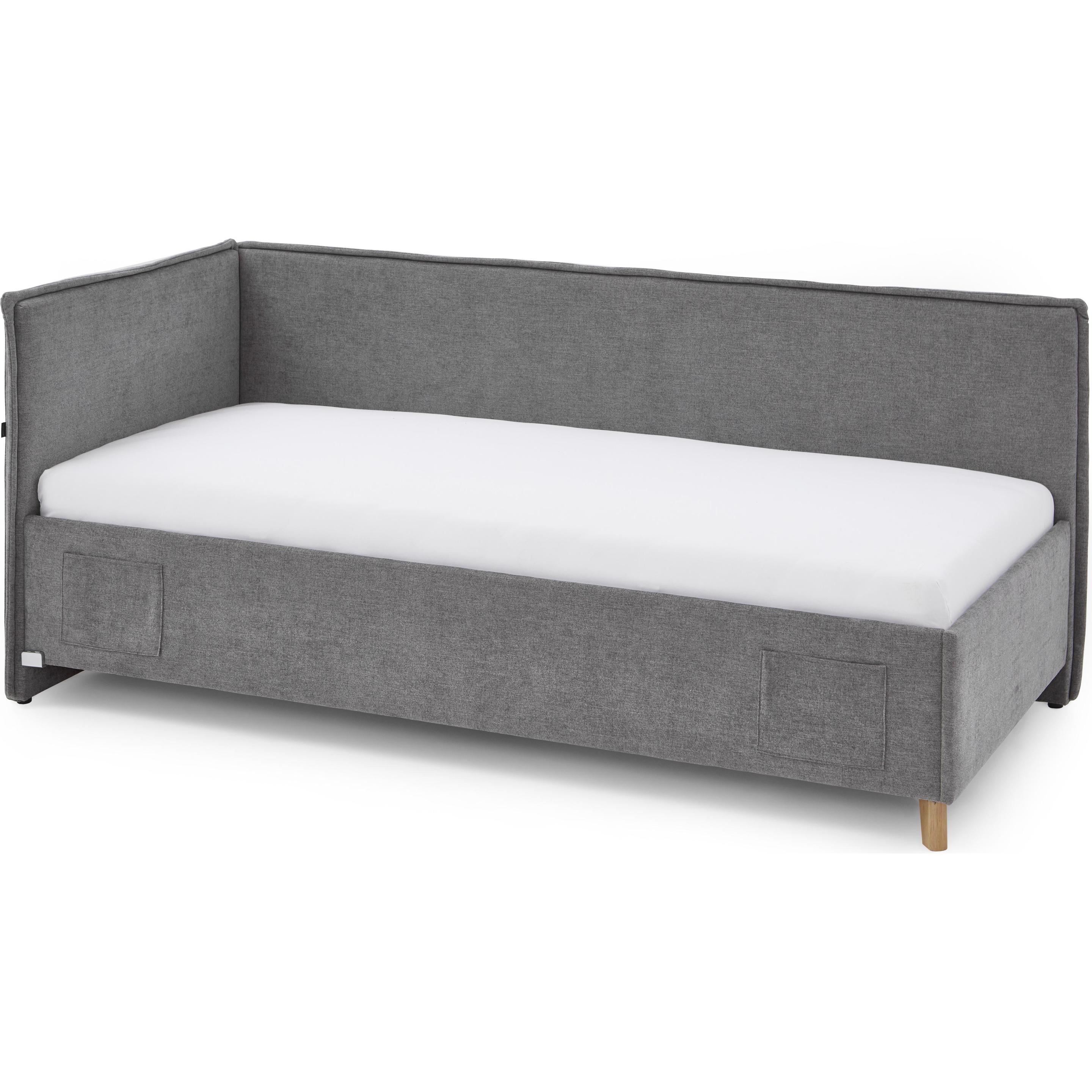 Meise Möbel, Bett, Fun Polsterliege mit Rückenteil inkl. Bettkasten Holzfuss massiv eichefarbig (90x200)