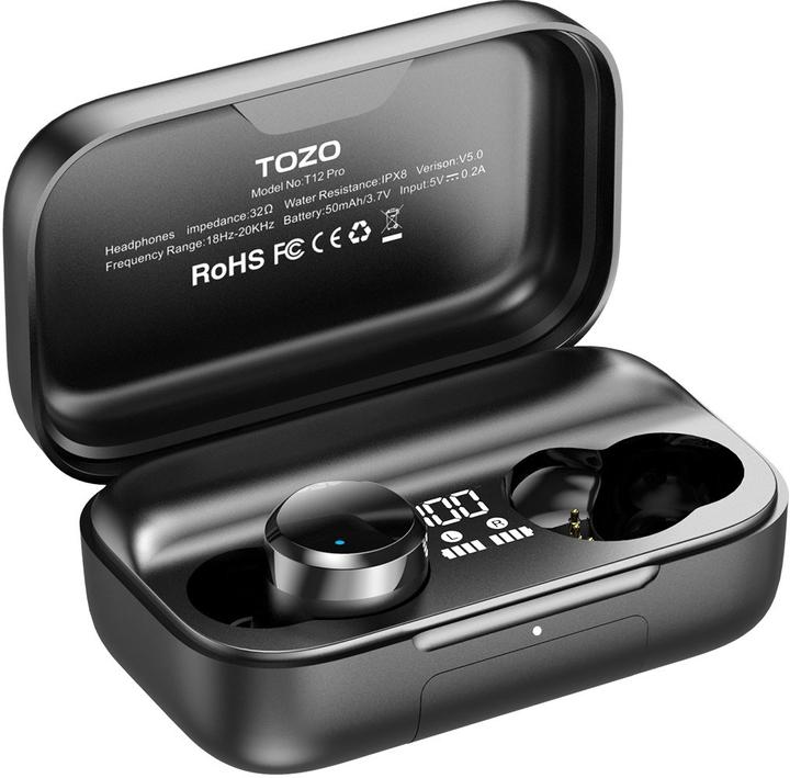 Image du produit Tozo Écouteurs T12 PRO TWS Noir (ANC, 8 h, Sans fil)