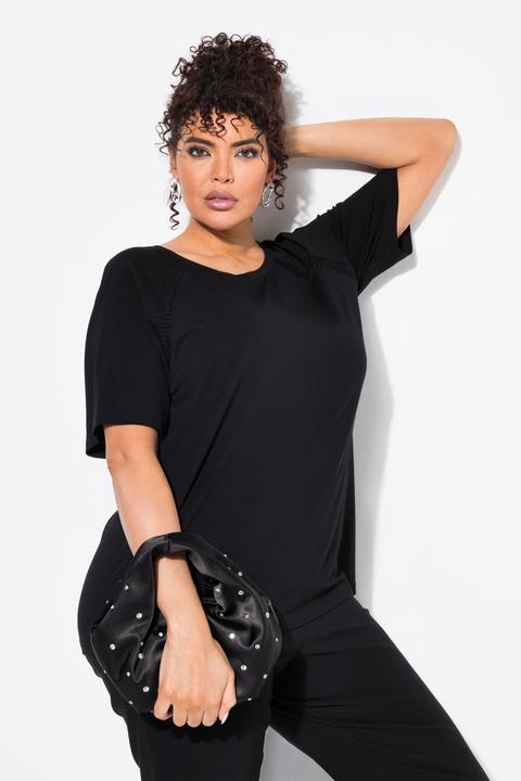 Actual product image Ulla Popken Textured Seam Short Sleeve Stretch-Fit Tee (62)