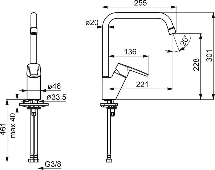 Actual product image Hansa HANSAPOLO Eco kitchen faucet, 6 l/min, 221mm projection, 5270220300046
