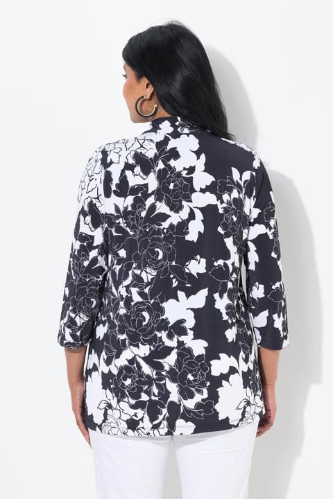 Immagine prodotto Ulla Popken Maglia dal taglio svasato in tessuto fluente a fiori con scollo montante e maniche a 3/4 (42, 44)