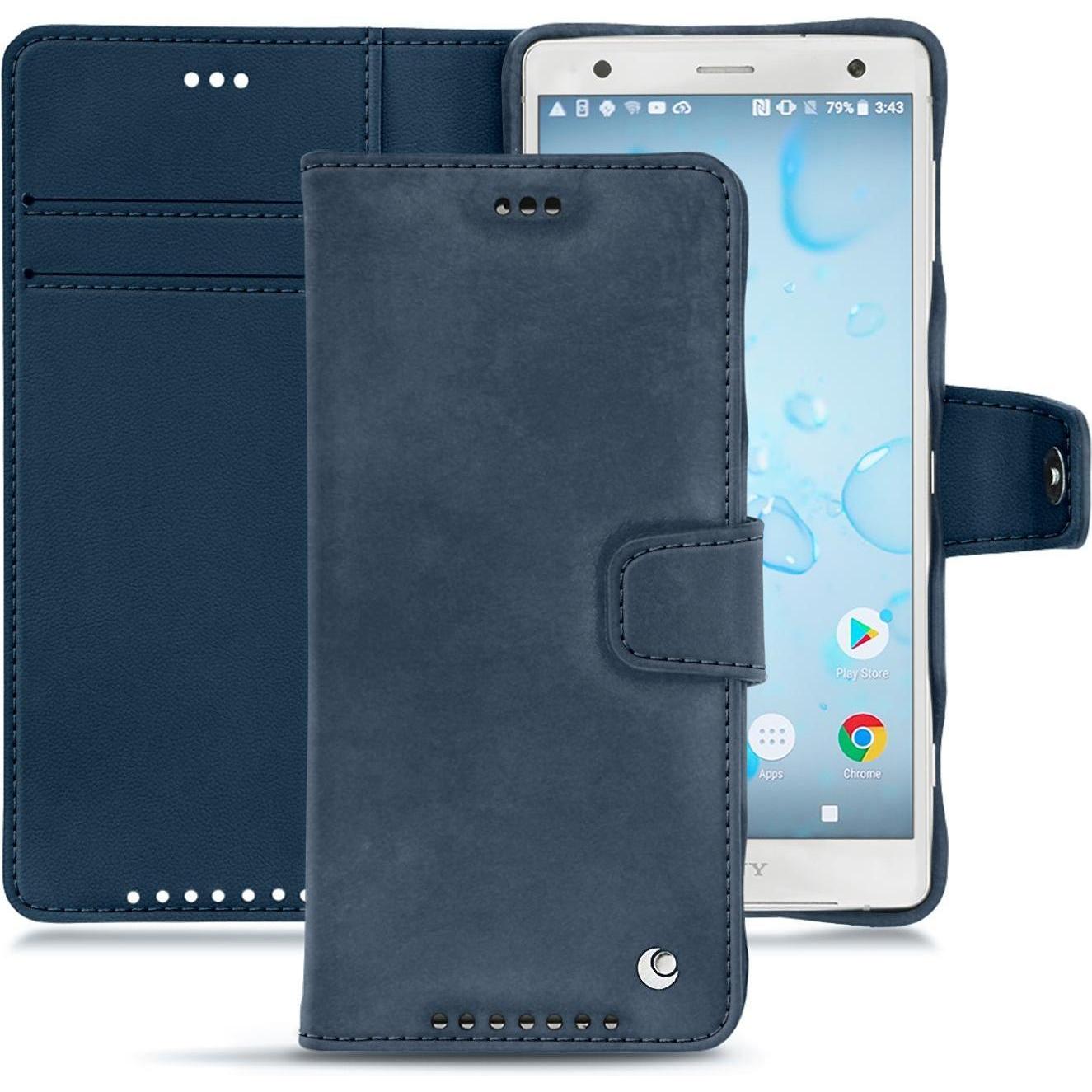 Noreve Lederschutzhülle Wallet (Sony Xperia XZ2), Smartphone Hülle, Blau