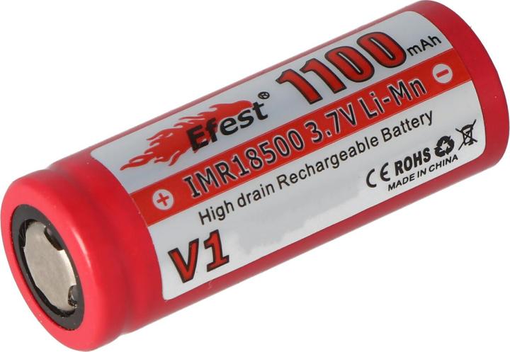 Actual product image Efest Battery IMR 18500 V1 - (plus pole flat) (1 pcs., 18500, 1100 mAh)