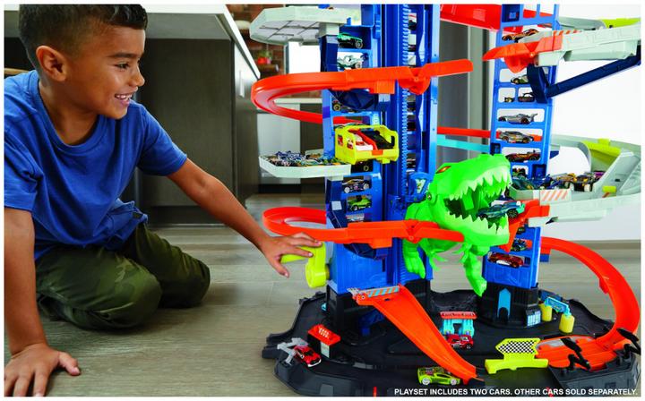 Actual product image Hot Wheels City Megacity Parking Garage with T-Rex Attack