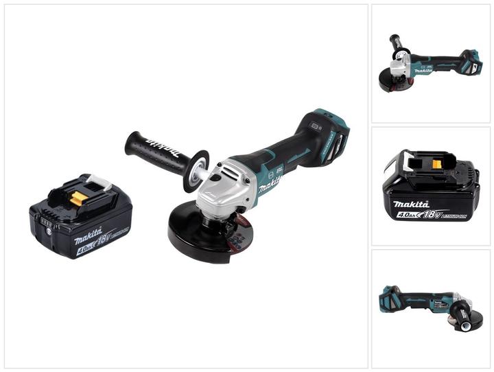 1x Makita DGA 517 cordless angle grinder, 1x Makita 125 mm grinding disc (A-80656), 1x assembly tool, 1x additional handle, 1x protective cover, 1x Makita BL 1840 B 18 V 4.0 Ah battery - without charger