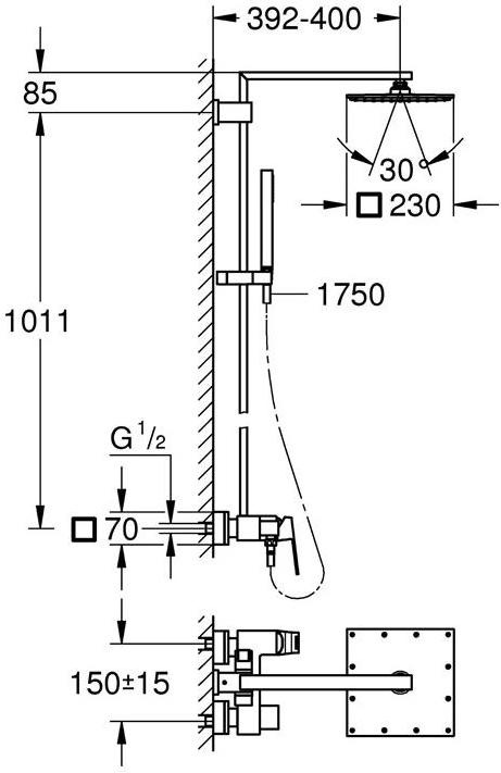 Produktbild Grohe Du-syst EUPHORIA CUBE SYSTEM 230 m EH-Mischer chr