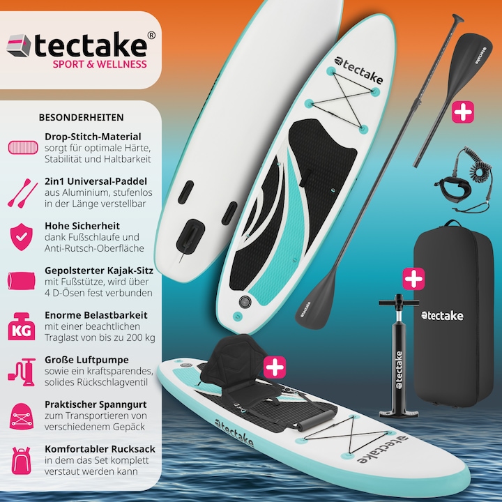 Produktbild tectake Stand-Up Paddle Board Zenon, 2in1 aufblasbar, Komplettset