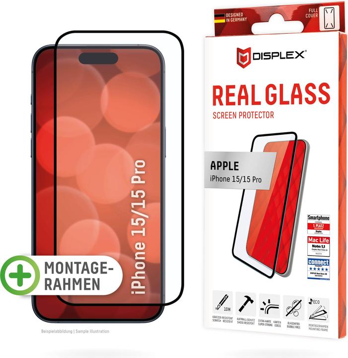 Produktbild Displex Real Glass, Full Cover Panzerglas (1 Stück, Apple iPhone 15 Pro)