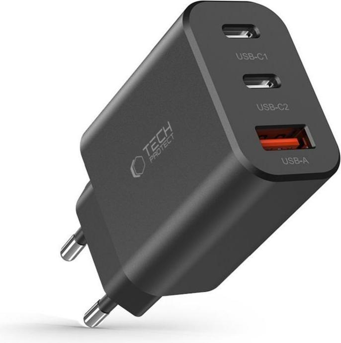 Image du produit Tech-Protect NC30W chargeur réseau 2x USB-C PD 30W / USB-A QC 3.0 - noir (30 W)