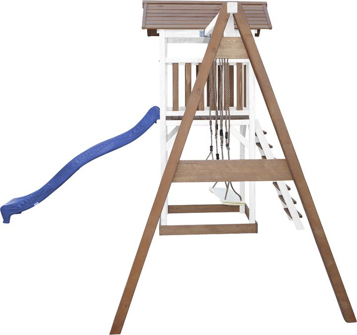 Produktbild Axi Beach Tower Spielturm mit Doppelschaukel Braun/weiss - Blaue Rutsche