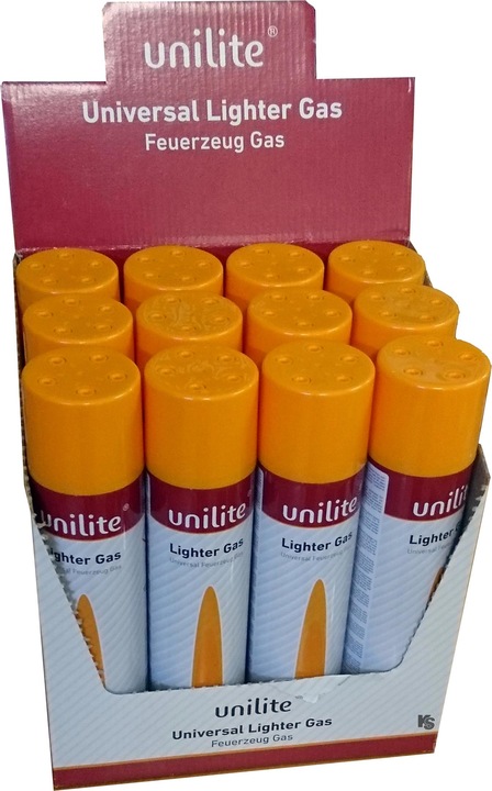 Produktbild Unilite Feuerzeug Nachfüllgas, 12 Stk. Gas- Kartuschen