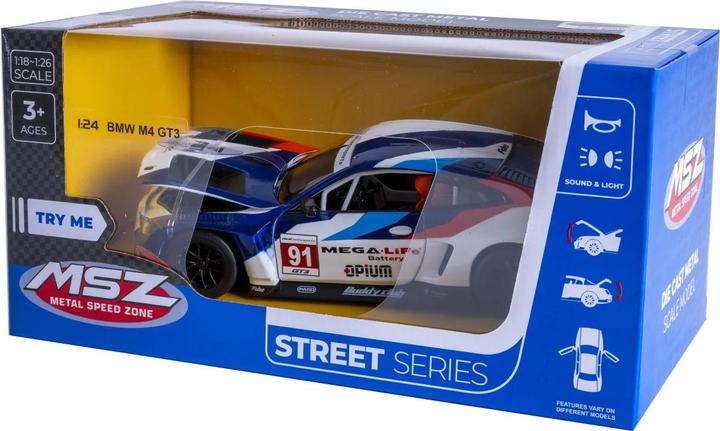 Actual product image BMW M4 GT3 Diecast 1:24 weiss inkl. Knopfzellen