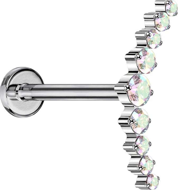 Actual product image Star Piercing Micro Threadless Labret silver curved silver nine round crystals multicolour (without brass, Titanium)