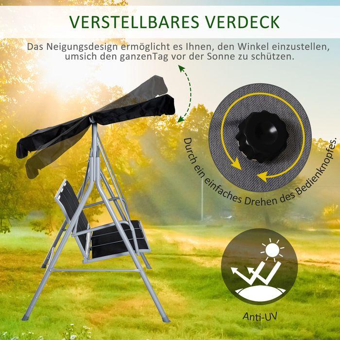 Immagine prodotto Swisshandel24 Hollywoodschaukel 3-Sitzer Gartenschaukel Schaukelbank mit Dach Metall Schwarz+Silber 171 x 108 x 15