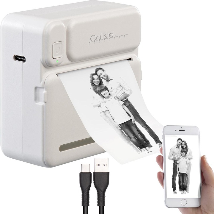 Immagine prodotto Callstel Mini stampante termica ricaricabile mobile per foto/etichette, app, 200 dpi, BT 5.1 (Bianco e nero)