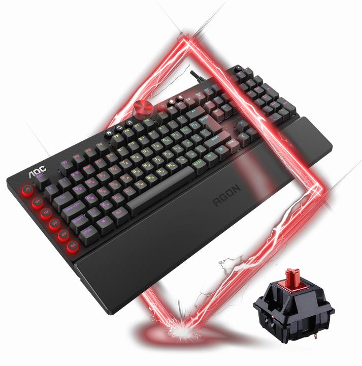 Produktbild AOC for gaming AGON AGK700 RGB LED backlight, US, Black, with cable, USB, CHERRY MX Red (US)