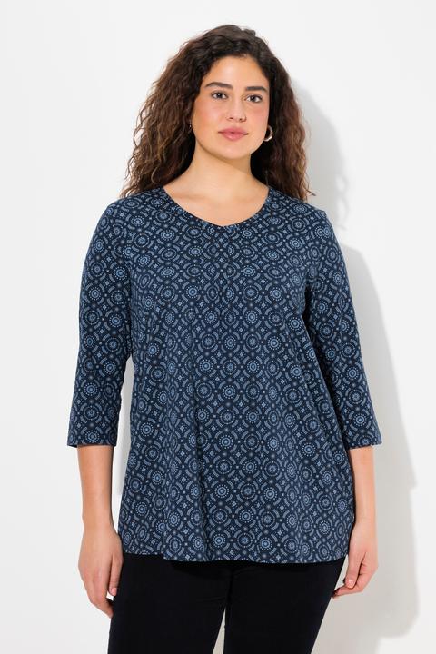 Image du produit Ulla Popken T-shirt à ligne en A, col en V et manches 3/4, jolis plis creux (54)